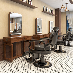 Station de coiffure de style vintage, meuble de salon en bois massif avec éclairage LED pour <span class=keywords><strong>barbier</strong></span> et salon de beauté - Product Image 1