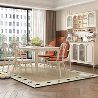 Table à manger rectangulaire en bois massif de style américain, design vintage crème français, chaises à double usage pour petit appartement familial