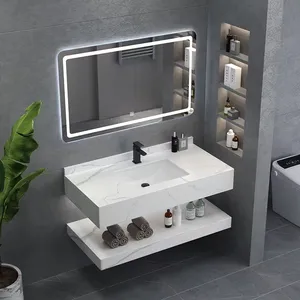 Stone Wall Mounted Lavabo Mural Marble Vanity Top Basin Artificial Wash Basin Cabinet Bathroom Sink