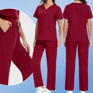Tenues d'infirmière en tissu extensible doux à col en V, ensembles de blouses et pantalons droits en spandex, uniformes médicaux pour femmes, tenues d'hôpital - Product Image 4