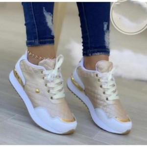 Baskets décontractées en PU pour femme, à bout carré, semelle plate, en maille, à paillettes, chaussures de sport hiver avec amorti - Product Image 2