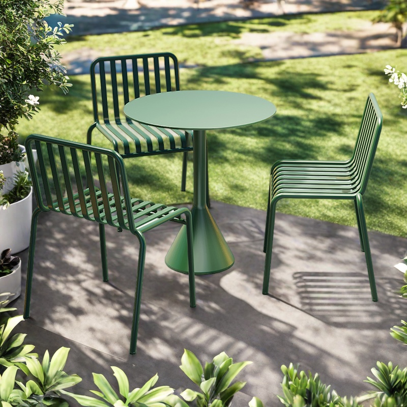 Green-one table and 3 chairs-round table (without armrests)