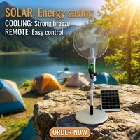 Ventilateur sur pied solaire rechargeable AC/DC Pine 16 pouces, 5 pales, moteur sans balais, 9 vitesses, lumière LED nocturne, portable, extérieur/intérieur, maison