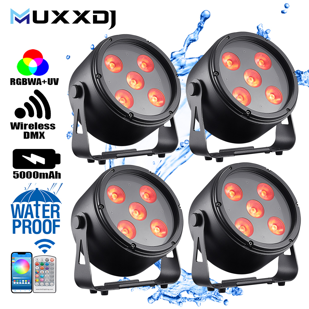 Waterproof 5x18w Rgbwa Uv 6in1 Battery Powered Wifi App Remote DMX Wireless LED Uplight for Outdoor Wedding Event
