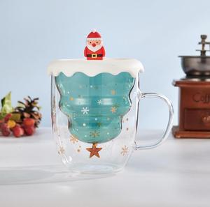 Wholesale High Borosilicate Glass Double-Layer Christmas Cup <strong>Star</strong> Wish Gift Lid Creative Insulated Christmas Tree <strong>Mugs</strong> - Product Image 4