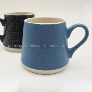 Perfect size 400ml 14 oz coffee Mug, black blue Ceramic Stoneware Ceramic Cup with threaded sesame with non slip stone base