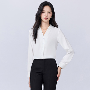 Women's Blue Long Sleeve Shirt Solid Color Polyester Workwear Formal Uniform - Product Image 2
