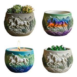 Moule en silicone 3D exquis pour vase, pot à bougie, cendrier, pot <span class=keywords><strong>de</strong></span> fleurs, avec motif <span class=keywords><strong>de</strong></span> 2 chevaux au galop dans les bois, pour plâtre, ciment, résine, bricolage - Product Image 5