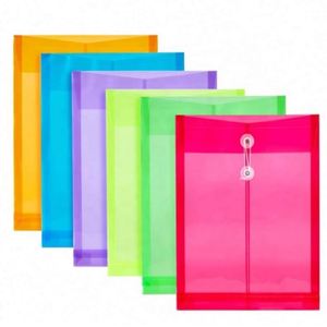 Porte-documents en plastique avec fermeture à bouton et cordon, grande enveloppe pour livrets, couleurs primaires assorties, lot de 6 - Product Image 1