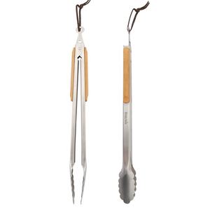 Diskon besar 14 inci Aksesori dapur penjepit barbekyu pegangan kayu penjepit panggangan baja tahan karat - Product Image 1