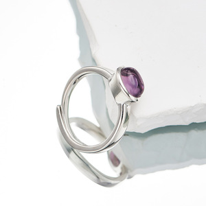 Anello in Ametista Naturale, Argento Sterling S925, Cabochon Geometrico, Versatile ed Elegante - Product Image 3