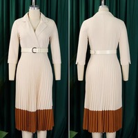 Nouvelle Robe Chic Plissée Midi à Col Revers et Manches Longues pour Femme de Bureau, Ceinturée, Taille 5XL, Collection Printemps-Automne