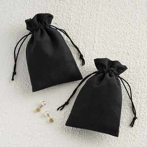Ulikeke <b>Black</b> Velvet Suede Packaging Drawstring Jewelry Pouch Bag with Custom Logo - Product Image 3