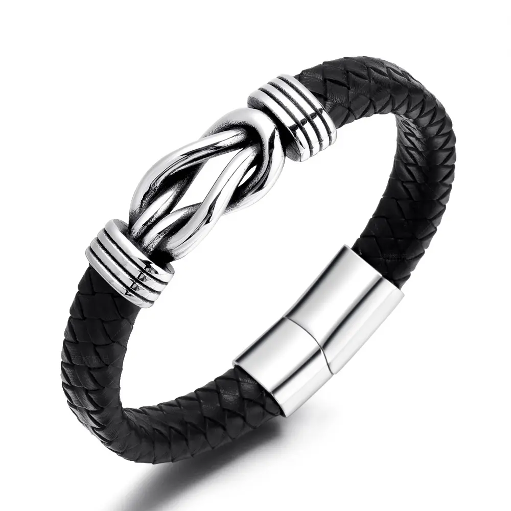 Hot Selling Retro Creative Twist Hand-woven Men's Bracelet Simple Fashion Leather Men's Stainless Steel Bracelet Jewelry