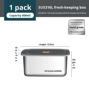 Lonchera Hermética de Acero Inoxidable 316 de Grado Alimenticio, Contenedor Cuadrado para Alimentos con Múltiples Tamaños, Lonchera Bento Apta para Calentar - Product Image 5