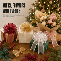 Ruban de tirage uni de couleur unie pour emballage de fleurs, idéal pour les cadeaux de Noël, avec motif de boule en gaze de neige, pour l'exportation transfrontalière