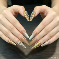 24 faux ongles carrés moyens en ABS, dégradé or-brun, avec strass français, réutilisables, de luxe