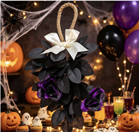 Bouquet de fleurs d'hibiscus artificielles faites à la main pour Halloween, décoration noire pour fête en plein air, style minimaliste