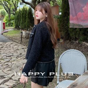 Abrigo de Tweed con Mezcla de Lana para Mujer Happy Plus, Negro, Talla Grande, Estilo Francés, Chaqueta Corta N8430, Color Sólido, Grosor Medio - Product Image 2