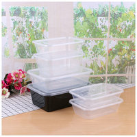 Vente chaude 500ml 650ml 750 Ml 1000ml Clair Rectangulaire Jetable Pp Bento Boîte Micro-ondes En Plastique Préparation De Repas Conteneurs Alimentaires