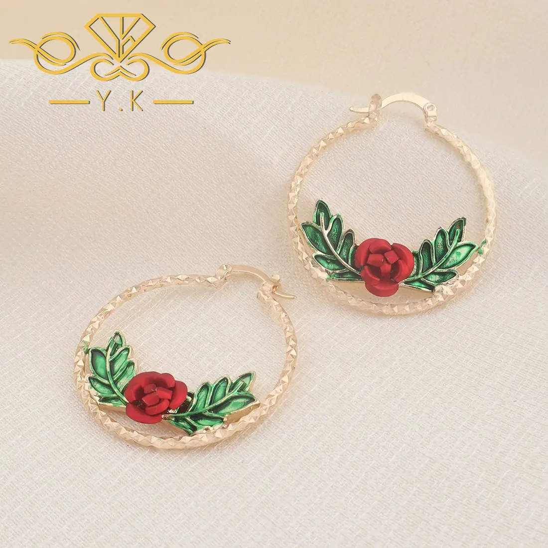 New trendy 14k GoldvPlated Rose Flower Hoops Earrings Cubic Zirconia Earrings Butterfly Hoop Earrings For Women Girls