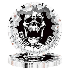 Kit de fournitures de fête jetables sur le thème de la squelette d'Halloween, assiettes, gobelets, serviettes, fourchettes, ensemble de vaisselle en papier - Product Image 3