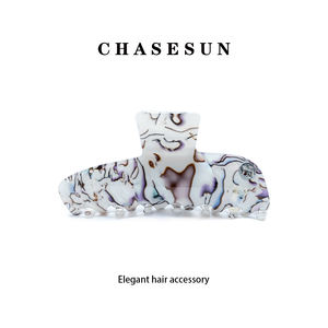 Pince à cheveux asymétrique de 10cm en forme d'arc de style européen et américain avec motif brun blanc - Product Image 5