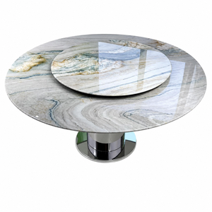 Table à manger ronde en quartzite arc-en-ciel de luxe personnalisée, design moderne sur mesure, 8 places, pieds en métal, mobilier de maison - Product Image 2