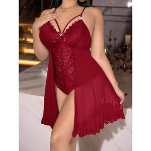 Abito Slip in Pizzo Floreale Trasparente, Lingerie Sexy per Donne, Elegante Camicia da Notte, Vestito OEM Personalizzato - Product Image 1