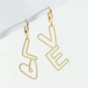 High quality fashion metal letter charm cut out pendant mismatched women love heart letter earrings for Valentine gift