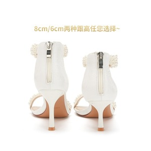 Zapatos de Tacón Alto con Punta Abierta, Correa en el Tobillo, Adorno de Perlas, Tacón de Aguja, Forro de Satén, Color Sólido, Tendencia de Moda, Zapatos de Mujer - Product Image 2
