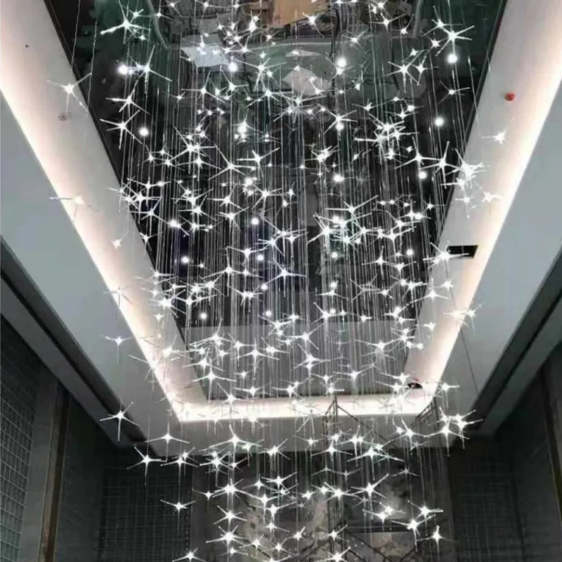 Lampu gantung LED kristal kaca akrilik, lampu gantung LED Linear besar untuk pernikahan jamuan makan, ruang liontin dibuat sesuai pesanan, lampu restoran dapat disesuaikan