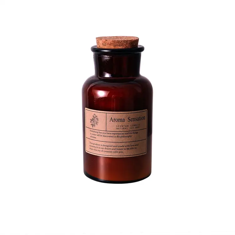 木製のふた付きの薬瓶に入ったカスタム大豆ワックスの香りのキャンドル