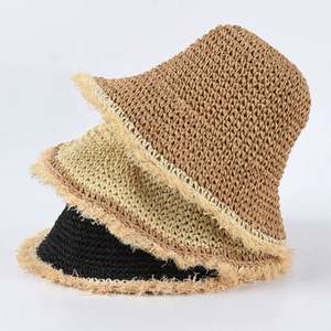 Nuevo y Moderno Sombrero de Paja para Mujer, Diseño con Borde Deshilachado, Plegable y Fácil de Guardar, para Playa, Verano, Protección Solar, Tejido de Ganchillo - Product Image 1