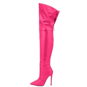 Women's Large Size 47 Bright Candy Colors Long Boots Over Knee High Back Zipper Thigh High Booties Wide Fit Stiletto Shoes - Product Image 1