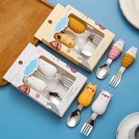 Ensemble cuillère et fourchette pour enfants en acier inoxydable 304, motif dessin animé Daffy Duck, idéal pour la maison, la pastèque, les desserts, la crème glacée et les fruits