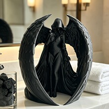 Statue d'ange voilée noire imprimée en 3D, sculpture gothique ailée pour la décoration de bureau et de la maison - Product Image 2
