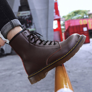 Bottes Martin pour hommes, à bout rond, en cuir, avec semelle extérieure en caoutchouc résistante à l'abrasion, style décontracté et tendance - Product Image 4