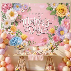 Toile de fond rose pour la fête des mères, « Meilleure maman de tous les temps », « J'aime maman », fond photographique, bannière de fête, décoration de photomaton personnalisable - Product Image 3
