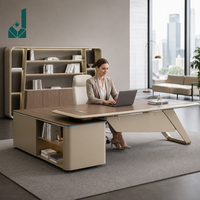 Bureau de direction moderne de luxe en ardoise italienne et placage de noyer, finition laquée nano piano, pieds robustes, table d'appoint pour bureau d'entreprise