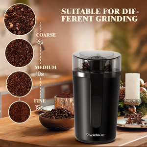 Aigostar macinacaffè elettrico, 200W, livello di macinazione regolabile, macinino per spezie 60g per chicchi di caffè, noci, spezie, grani, nero - Product Image 2