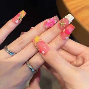 <span class=keywords><strong>Uñas</strong></span> Postizas Hechas a Mano Qianya, Degradado <span class=keywords><strong>Rosa</strong></span>, Flores Talladas en 3D, 10 Piezas, <span class=keywords><strong>Uñas</strong></span> Acrílicas, Punta Francesa, Estilo Europeo Americano, Venta al Por Mayor - Product Image 5