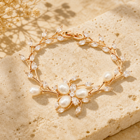 Bracelet de perles d'eau douce avec motif floral, feuilles et grappe de vigne, en or rose, zircon floral, ensemble de bracelets de mariée en cristal pour femme 2026
