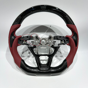 Volant en fibre de carbone véritable avec LED, fond plat, avec poignée en cuir perforé rouge <span class=keywords><strong>vin</strong></span> pour Honda <span class=keywords><strong>Accord</strong></span> 10ème génération 2018-2020 - Product Image 1
