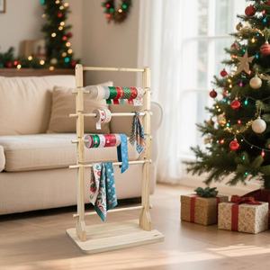 Wooden Ribbon Rack 3 Tier Floor Standing <b>Storage</b> For Living Room Wrapping Supplies - Product Image 1