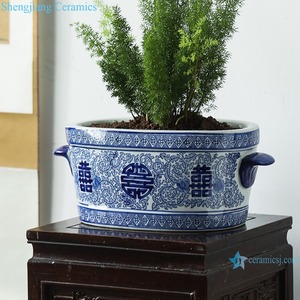 <span class=keywords><strong>Maceta</strong></span> azul y blanca de RYPU76-01, con orejas ovaladas y doble patrón feliz - Product Image 3