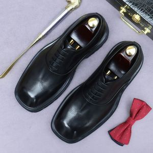 ASTON M.JAZZ Elegant Derby <b>Dress</b> Shoes <b>Men</b> Handmade Brogue Design Genuine Cowhide Leather Lace-up Square Toe Light Soft - Product Image 5