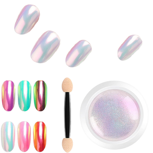 Poudre à ongles Aurora Ice Chrome, effet miroir transparent, pigment pailleté irisé pour la décoration des ongles, manucure, salon - Product Image 1