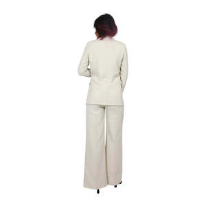 Pantalon pour femme beige à jambes larges et taille haute, pantalon formel pour le travail de bureau - Product Image 2