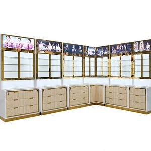 Étagère de présentation de parfums moderne, étagère de magasin de beauté personnalisée, comptoir de vente en verre et en bois, montage mural - Product Image 3